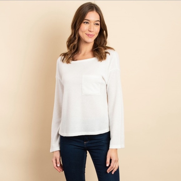 NWT Tresics ivory long sleeve waffle knit top - Picture 2 of 9